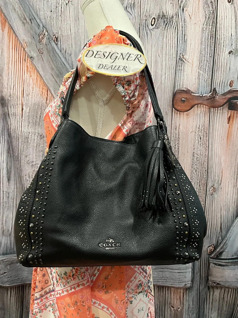 COACH Edie 31 Bandana Rivets Shoulder Bag 55544 Black EUC!